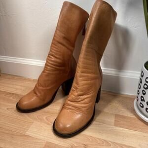 Free People Elle Slouch Soft Leather Back Zipper Stacked Heel Midi Boot 36